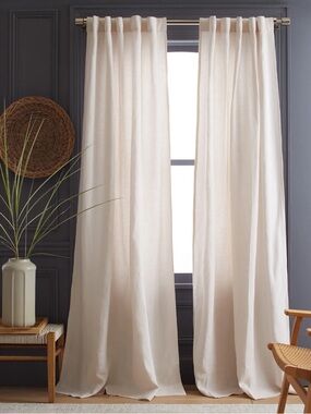 NWT QUINCE Set Of 2 48x96 Heavyweight European Linen Curtains Sand 7502